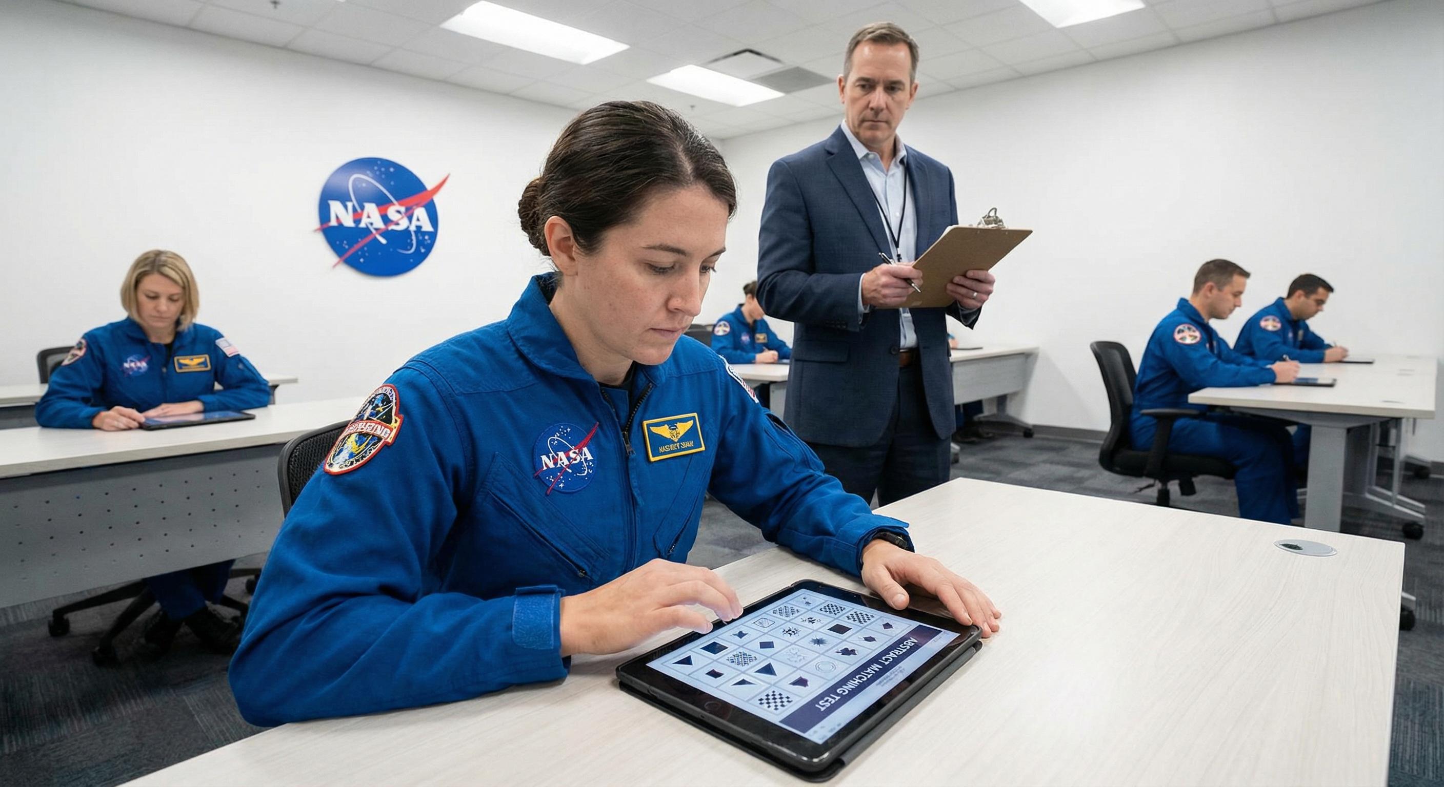 Astronaut candidates taking a NASA cognitive test